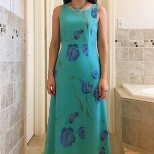 Floral Blue and Green Maxi Dress